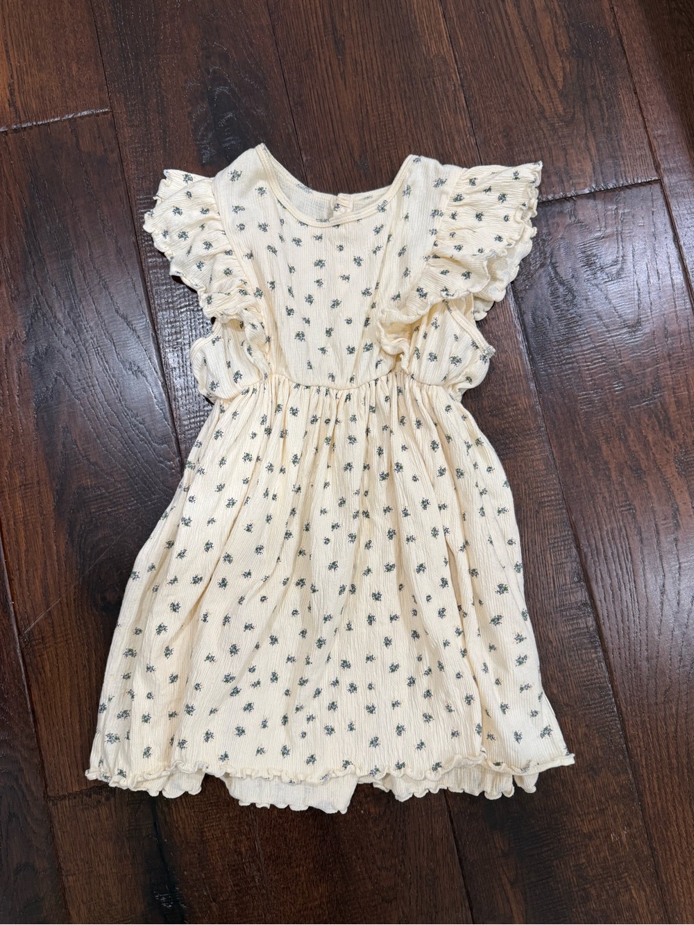 Cream Floral Ruffle-Sleeve Kids Dress